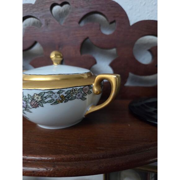 Antique RS Germany Hand Painted Floral Sugar Bowl w/ Gold Trim 1900s Signed - Picture 6 of 10